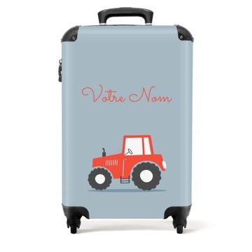 Tracteur rouge fond bleu