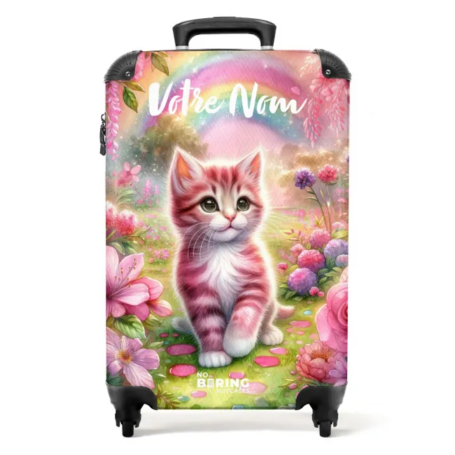Valise avec nom – Chaton arc-en-ciel rose
