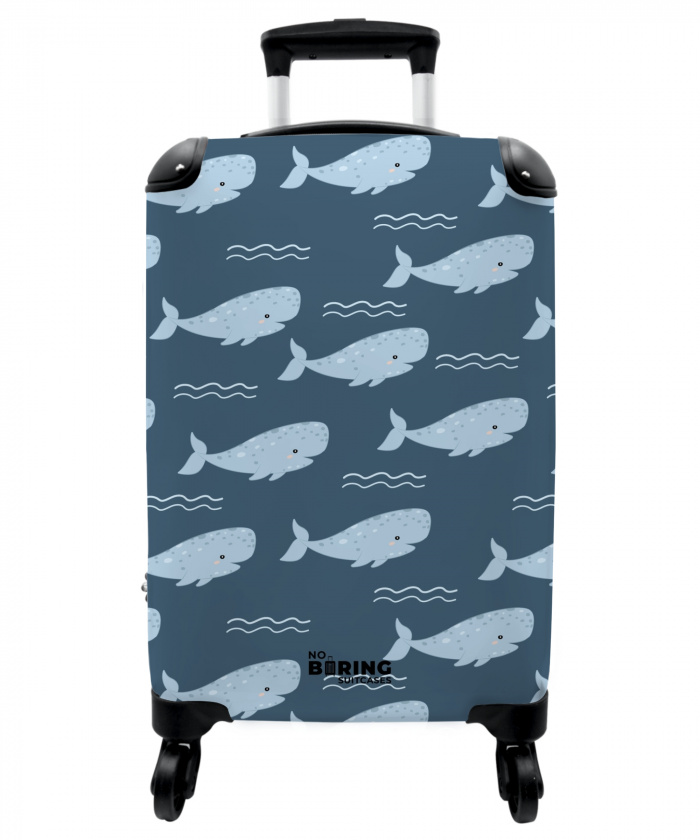Walvis met golven patroon blauw NBS - Handbagage koffer - Kinderen Unisex middel -3d