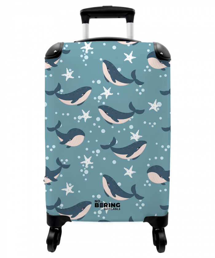 Walvissen met zeesterren patroon blauw NBS - Handbagage koffer - Kinderen Unisex middel -3d