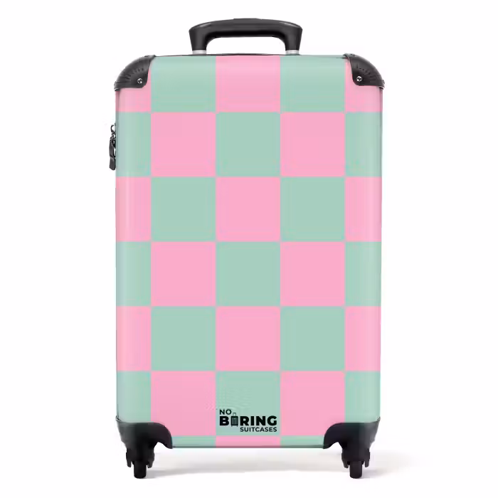 Valise - Carrés - rose/bleu menthe