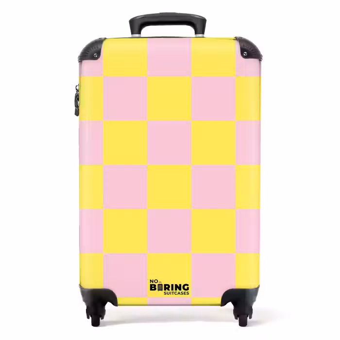 Valise - Carrés - Rose/Jaune