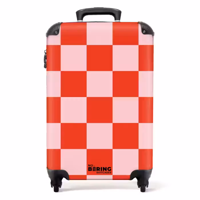 Valise - Carrés - Rouge/Rose