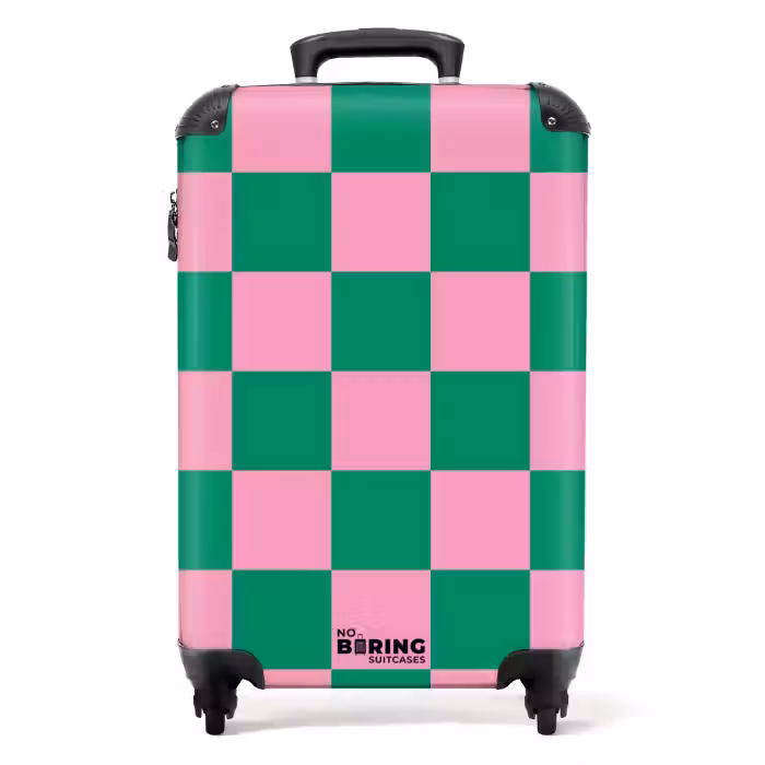 Valise - Carrés - Vert/rose