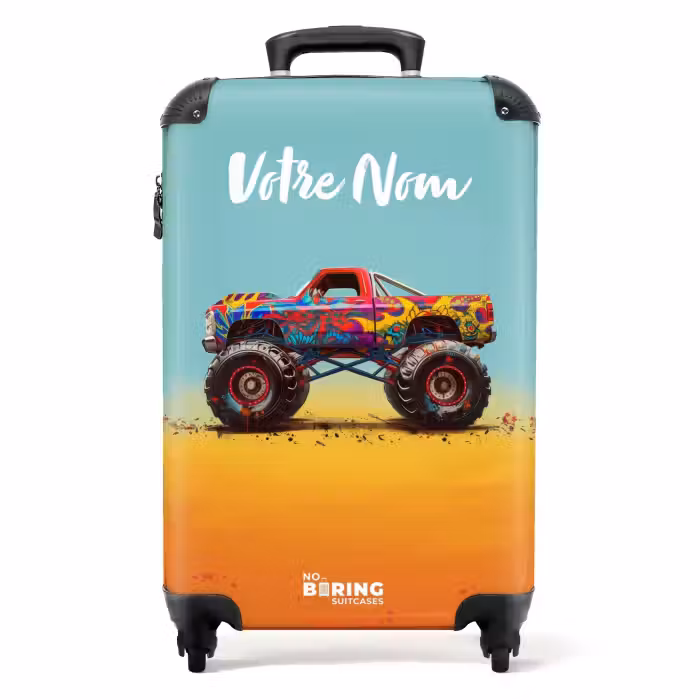 Valise avec nom - Camion monstre avec impression de graffiti dans le sable
