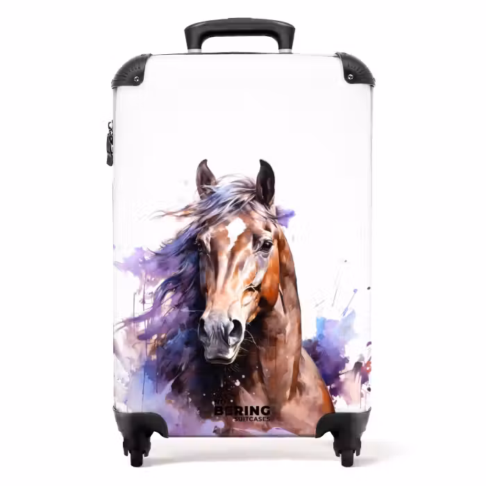 Valise avec nom - Cheval à l'aquarelle avec des éclaboussures colorées