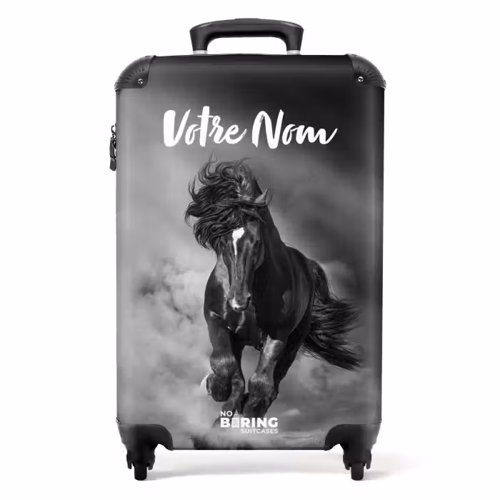 Valise avec nom - Cheval noir au galop