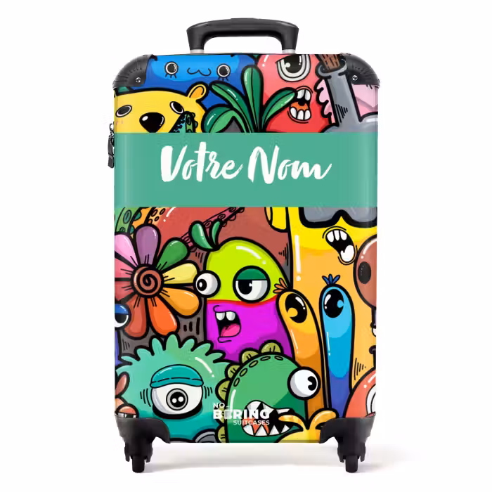 Valise avec nom - Défilé de monstres colorés