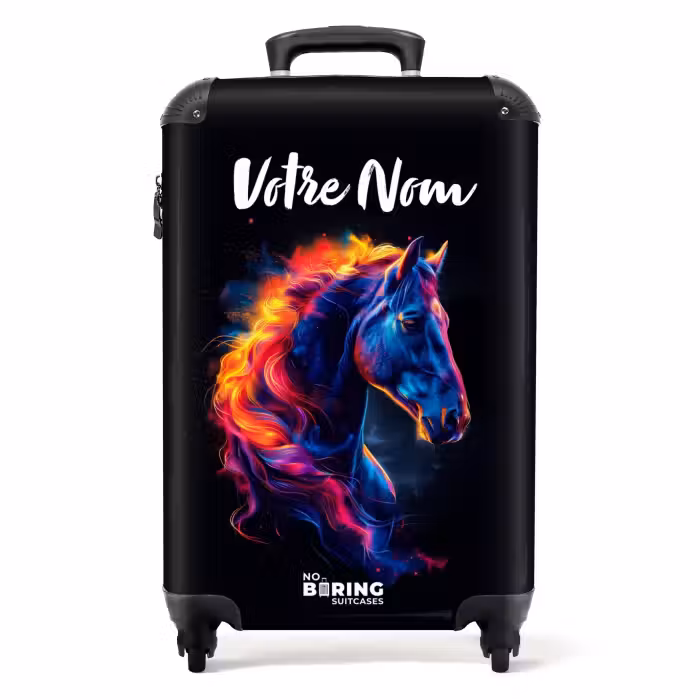 Valise avec nom - Vue latérale d'un cheval à la crinière ardente