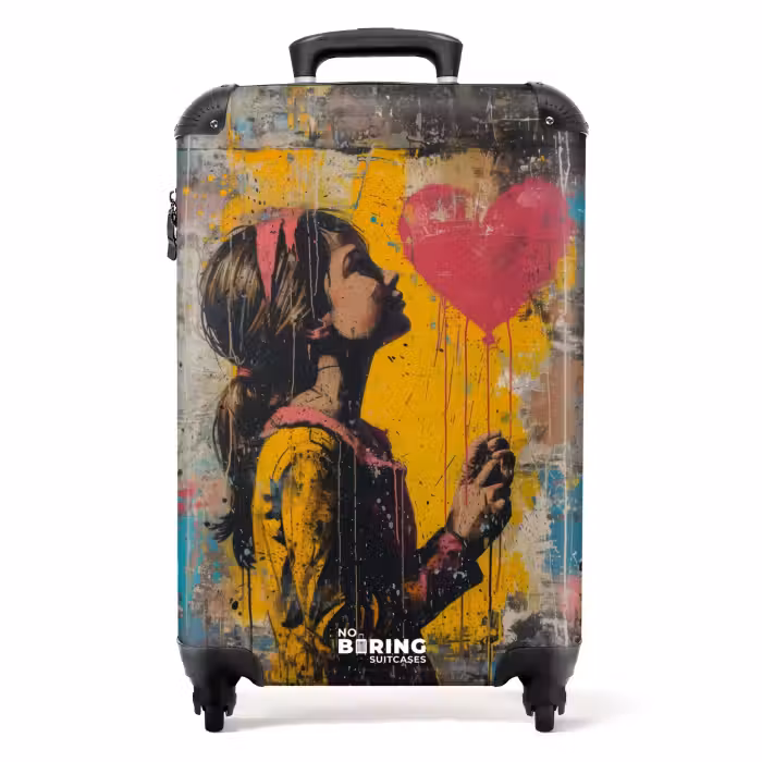 Valise - Fille avec un ballon en forme de coeur dans un style graffiti