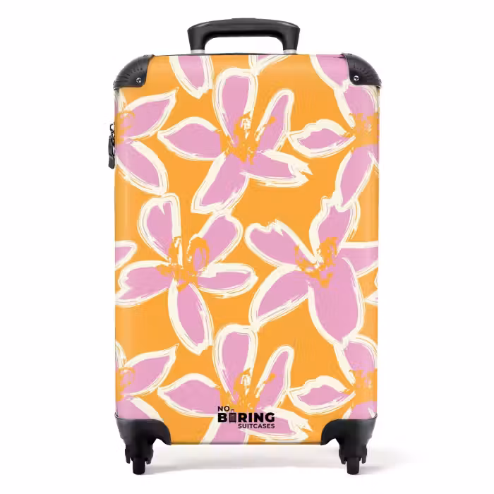 Valise - Fleurs pastel - Rose et orange