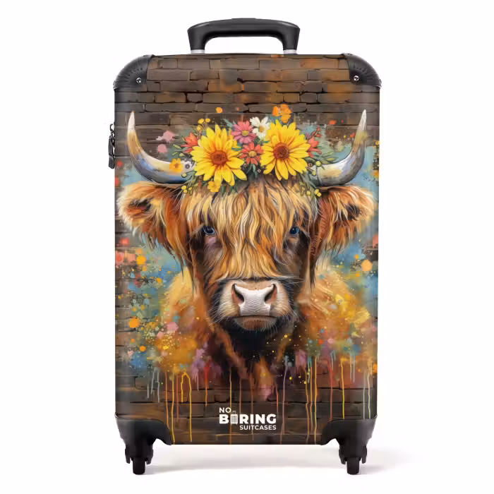 Valise - Graffiti Highlander écossais avec fleurs