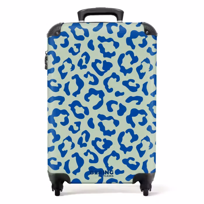 Valise - Imprimés animaliers - Valise imprimée panthère en bleu et vert pastel