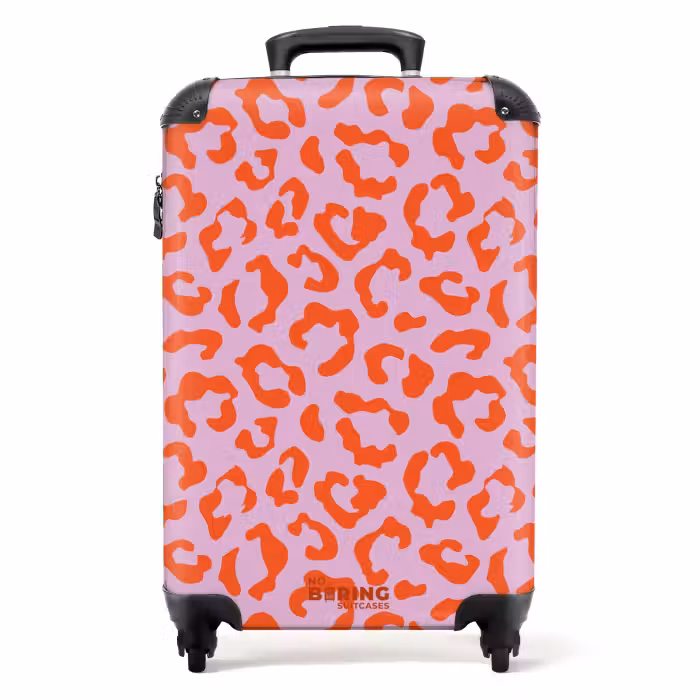 Valise - Imprimés animaliers - Valise imprimée panthère en orange et rose clair