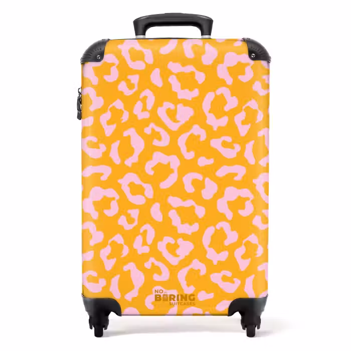 Valise - Imprimés animaliers - Valise imprimée panthère en orange-jaune et rose clair