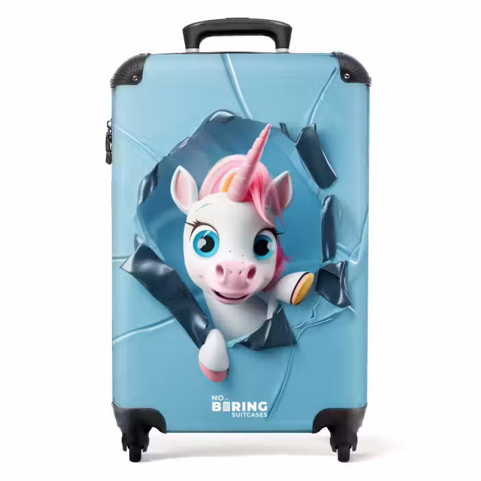 Valise - La licorne blanche traverse le plastique bleu