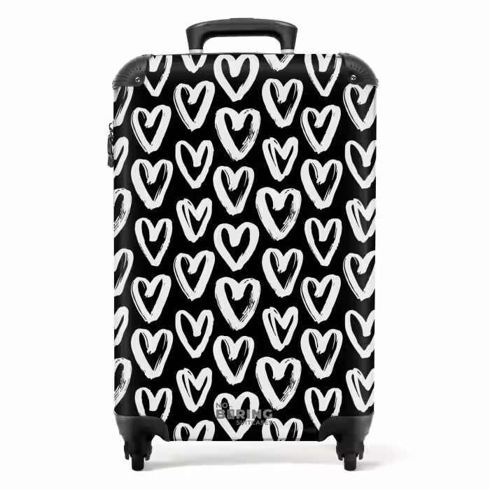 Valise - Coeurs crème sur fond noir