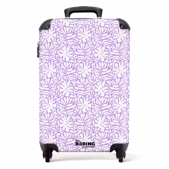 Valise - Fleurs et feuilles sur fond violet