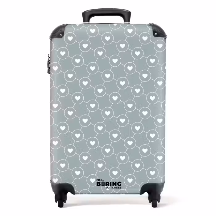 Valise - Fond gris-vert avec des cœurs blancs