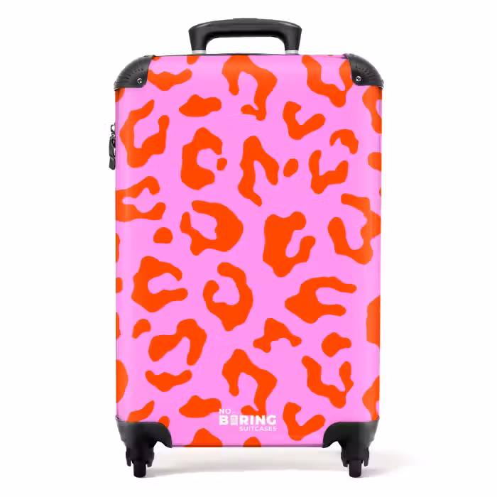 Valise - Impression de panthère en rouge sur fond rose