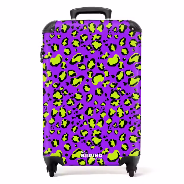 Valise - Impression de panthère en vert lime sur fond violet