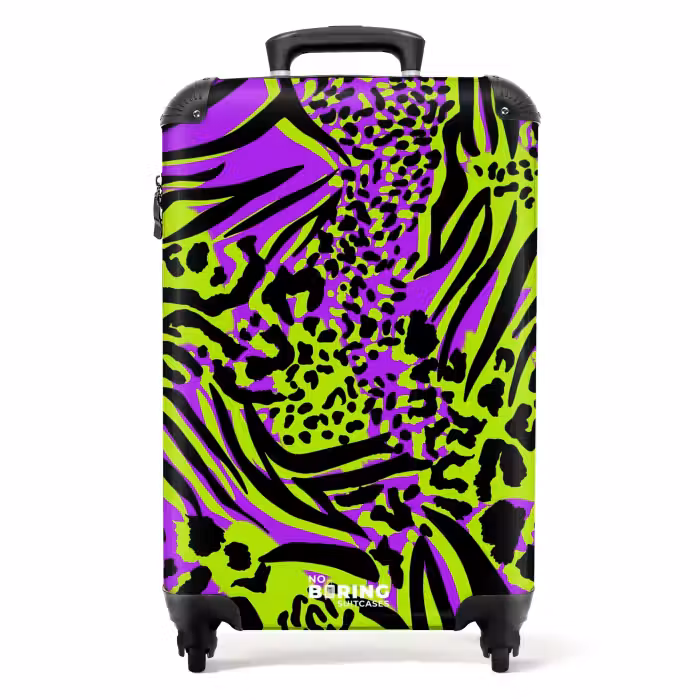 Valise - Imprimé animal sauvage en violet, vert lime et noir