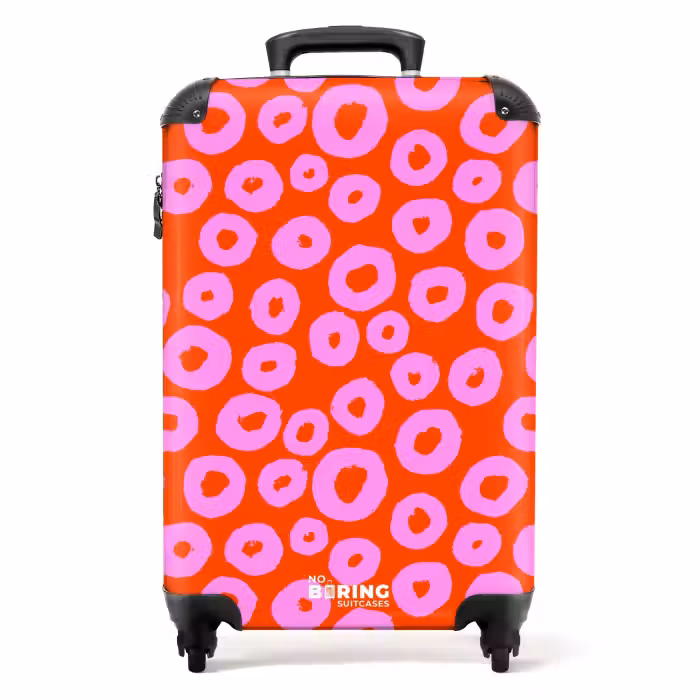 Valise - Motif de cercle rose avec cœur sur fond rouge