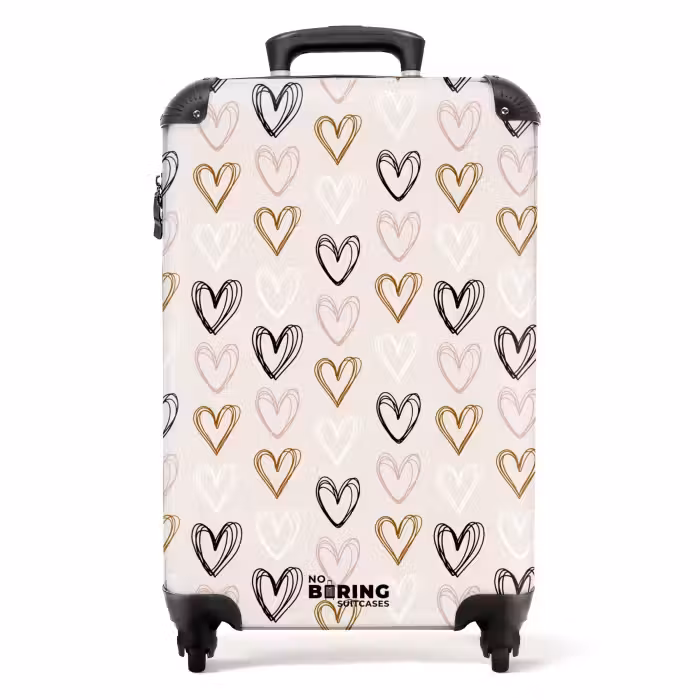 Valise - Motif de cœur en différentes couleurs sur beige