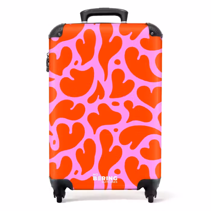 Valise - Motif de cœur organique en rouge sur fond rose