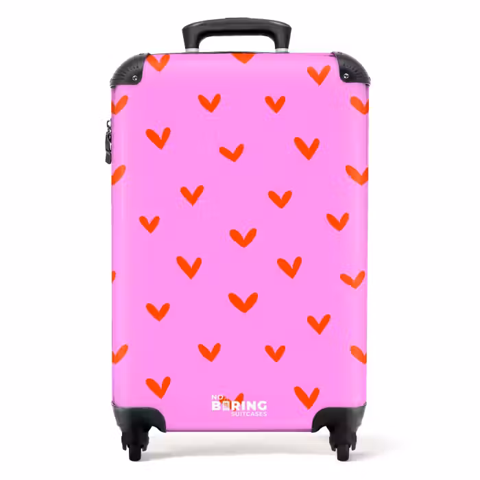 Valise - Motif de cœur répété sur fond rose
