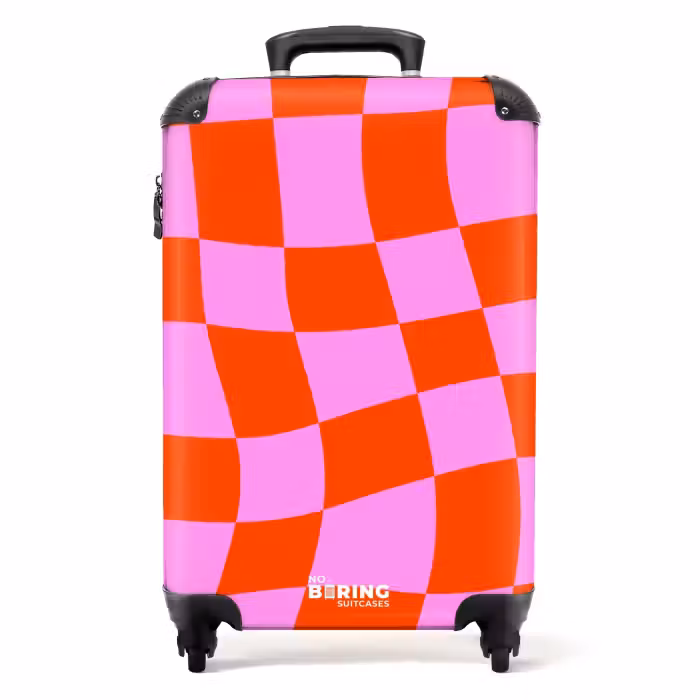 Valise - Motif de damier ondulé en rouge et rose