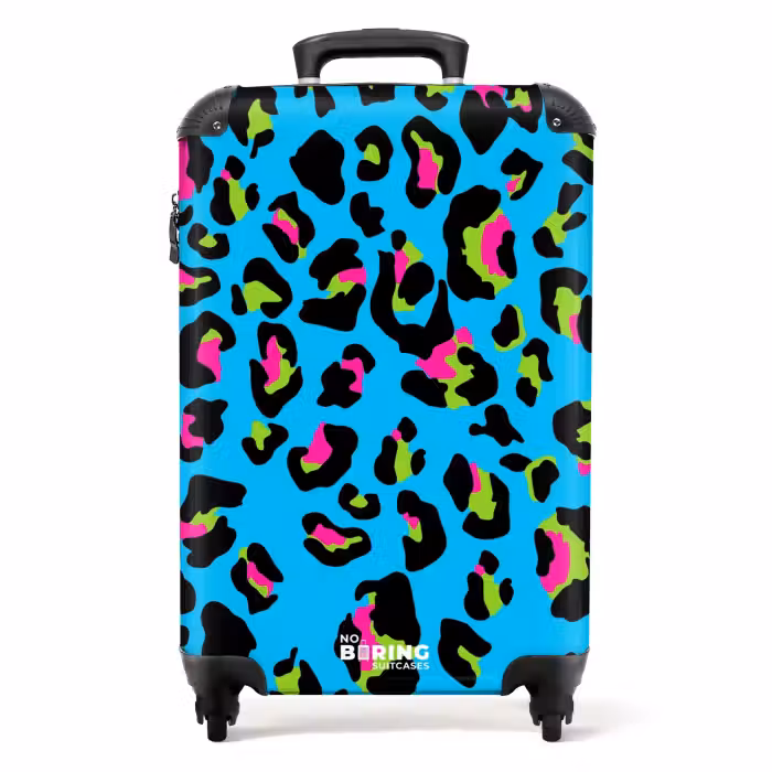 Valise - Motif de panthère en couleurs néon sur fond bleu