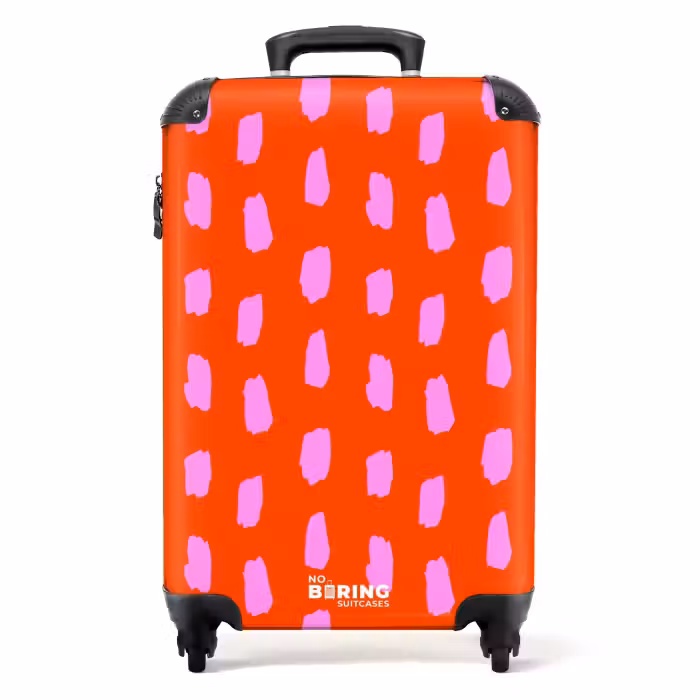 Valise - Motif de taches en rose sur fond rouge vif