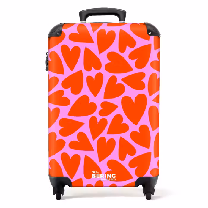 Valise - Motif dense de cœurs rouges sur fond rose