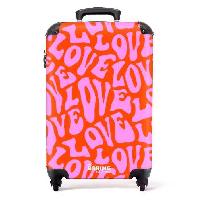 Valise - Motif répété "LOVE" en rose sur rouge