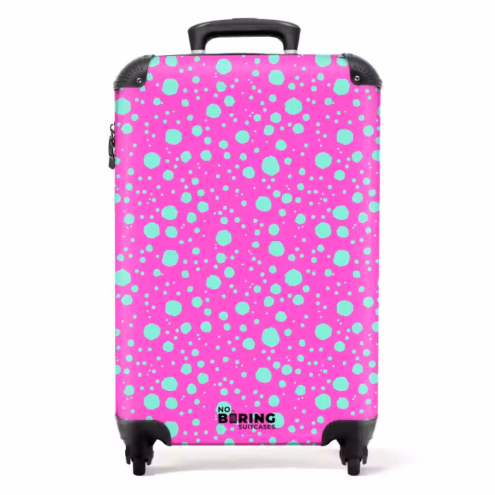Valise - Points turquoise sur fond rose vif