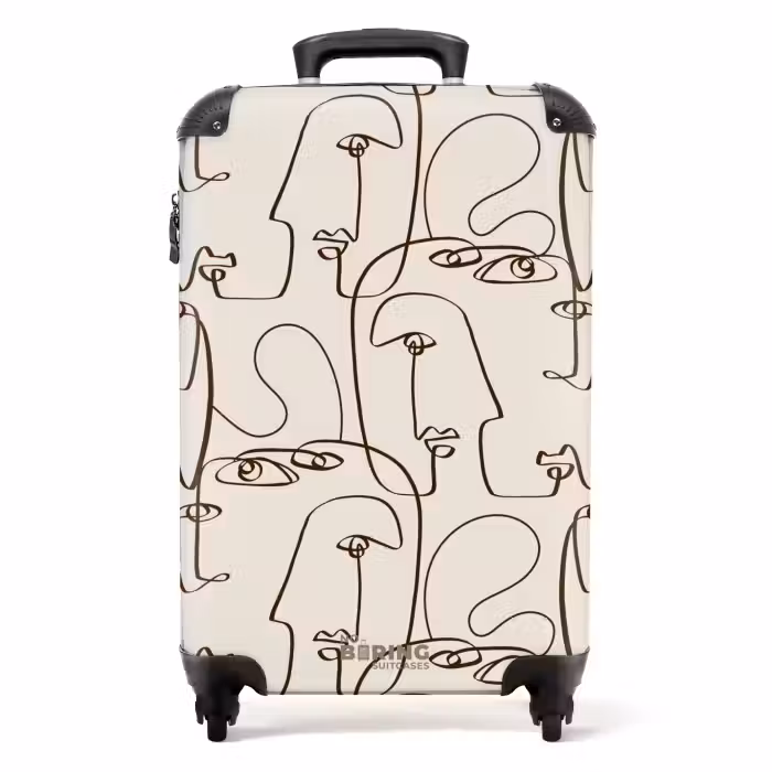 Valise - Visages en ligne marron sur fond beige