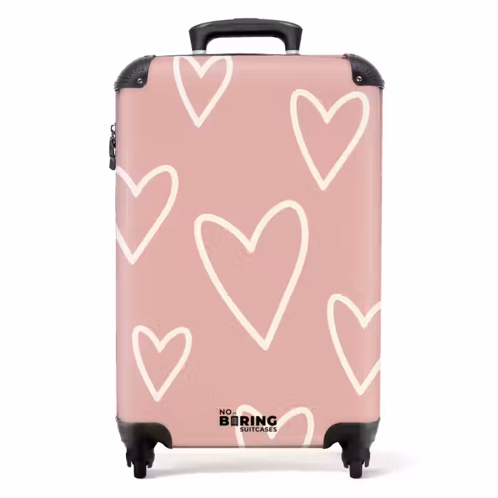Valise - Motifs - Coeurs flottants sur rose vintage
