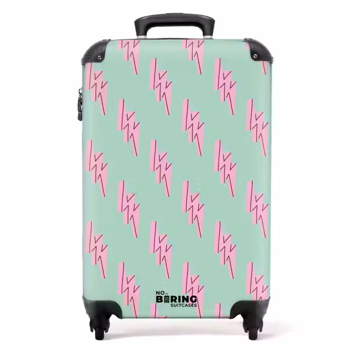 Valise - Motifs - Éclair rose sur vert menthe