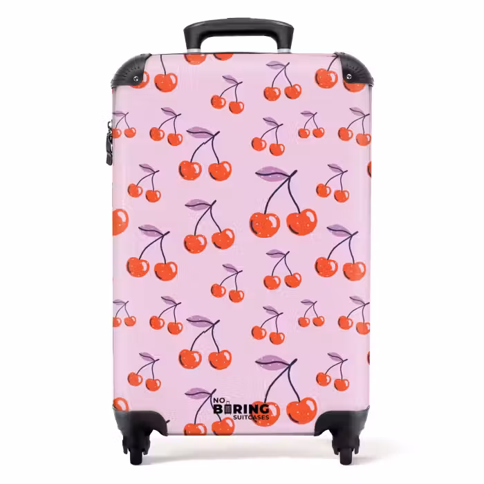 Valise - Motifs - Motif de cerises rouges sur fond rose clair