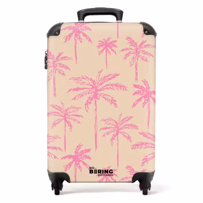 Valise - Motifs - Motif de palmier rose sur fond beige