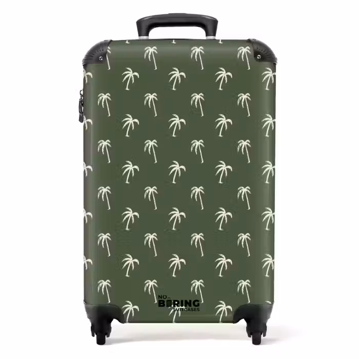 Valise - Motifs - Petits palmiers sur vert olive foncé