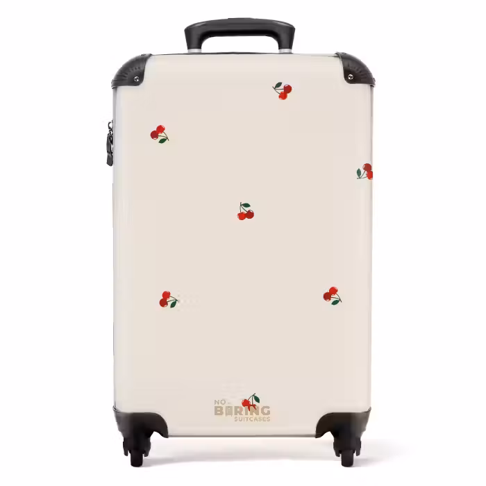 Valise - Fond beige avec motif de petites cerises