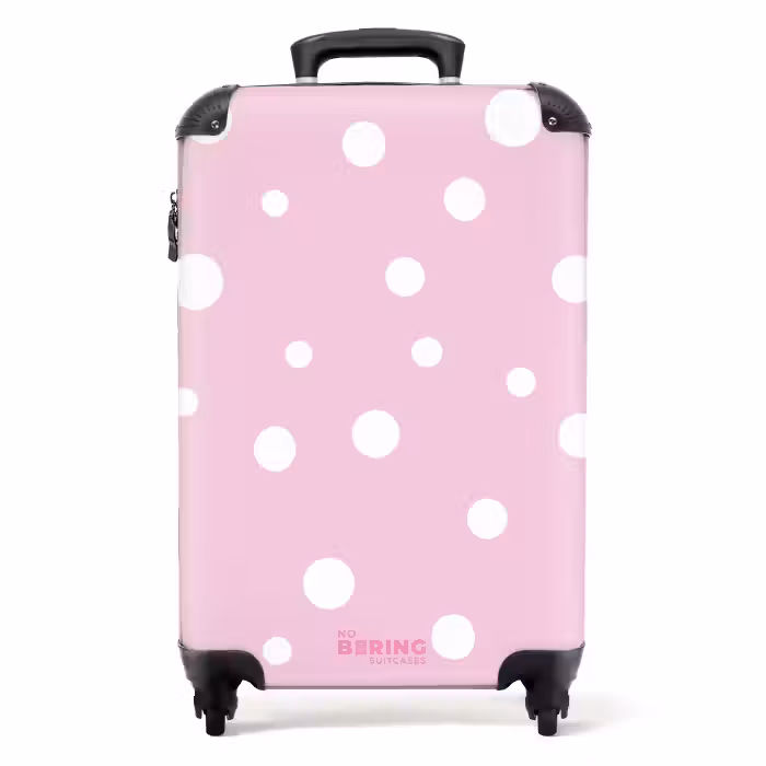 Valise - Fond rose avec des points blancs