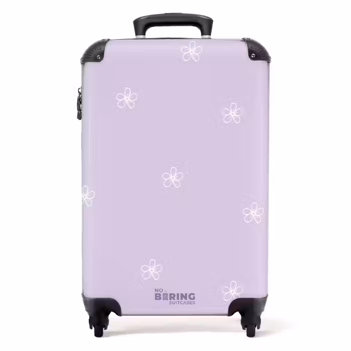 Valise - Fond violet avec fleurs blanches
