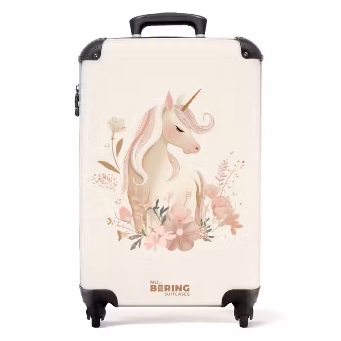 Valise - Licorne parmi les fleurs aux couleurs roses pastel