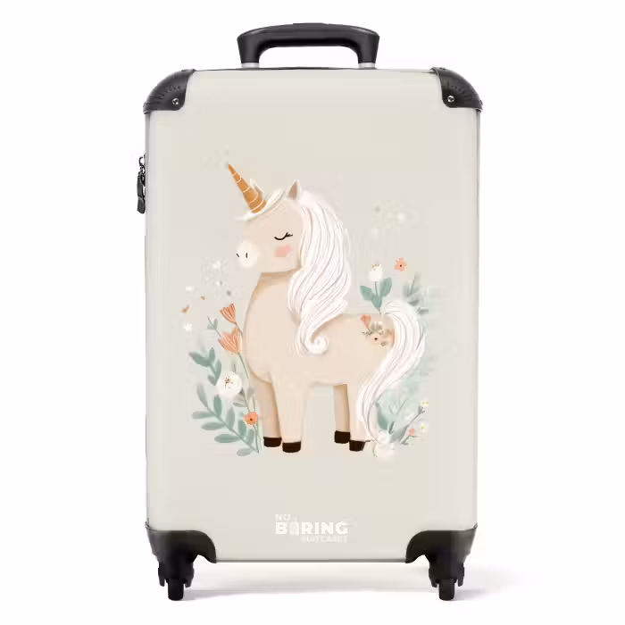 Valise - Licorne parmi les fleurs dans les tons beiges