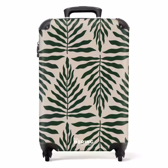 Valise - Motif de feuilles en beige et vert foncé