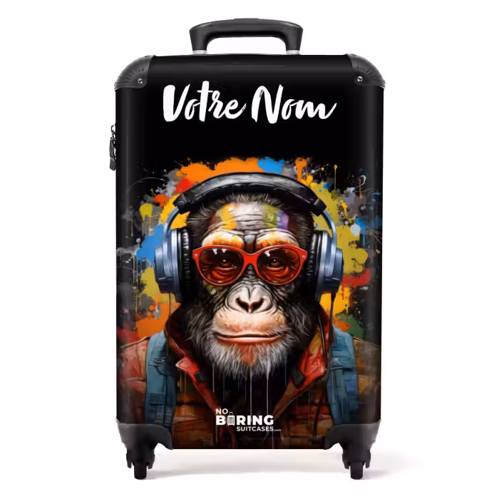 Valise avec nom - Chimpanzé avec des écouteurs et de la peinture à graffiti
