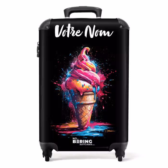 Valise avec nom - Cornet de glace avec peinture bleue et rose